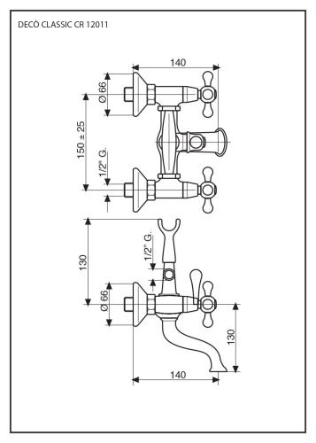 Смеситель для ванны Emmevi Deco Classic 12011/CR настенный хром - фото 2