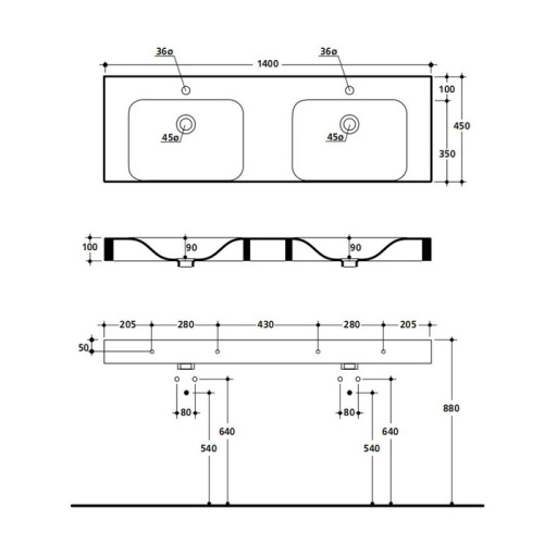 Раковина из сантехнического фарфора Kerasan Cento 353601*1 140х45 подвесная цвет белый 1 отверстие под смеситель - фото 2