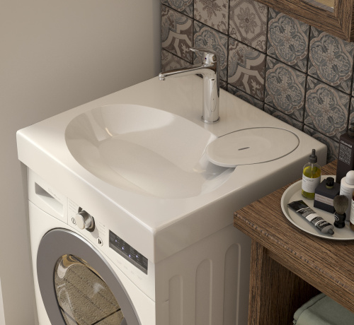 Раковина из литьевого мрамора Эстет LEA ФР-00014907 60х55 над стиральной машиной цвет белый 1 отверстие под смеситель - фото 4