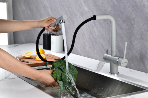 Смеситель для кухни Paulmark SERPENTINE Se213222-GRS на раковину серый дым - фото 3