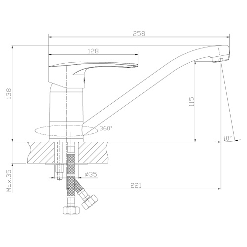 Смеситель для кухни Rossinka T T40-21 на мойку хром - фото 2