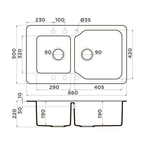 Кухонная мойка Omoikiri Maru 86-2 4993286 86х50 цвет бежевый - фото 2