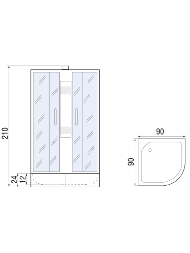 Душевая кабина River REIN Б/К 90/24 MT (10000002413) 90х90 четверть круга без крыши ориентация универсальная - фото 2