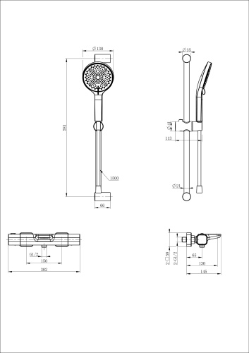 Душевой гарнитур со смесителем Wonzon & Woghand WW-C2017-A-MB настенный черный - фото 2