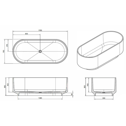 Ванна из полимерного материала Knief Solid Surface 70003090 170х75 встраиваемая прямоугольная - фото 2