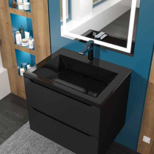 Раковина из искусственного мрамора Uperwood Olivia ROlivia60bg 60х45 полувстраиваемая цвет черный глянцевый - фото 4