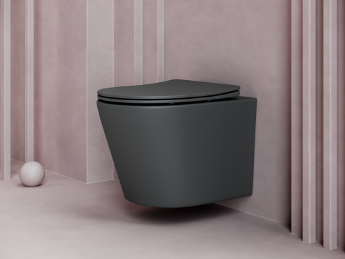 Унитаз подвесной Ceramica Nova BALEARICA CN6000MDH темно-серый матовый с сиденьем микролифт безободковый душевой смыв - фото 2