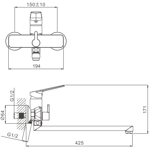 Смеситель для ванны и душа BELZ B22533-7 настенный черный - фото 2