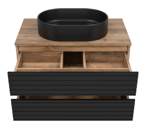 Тумба под раковину Brevita Dakota DAK-09080-19/02-2Я 80х48х43 подвесная цвет черный/коричневый - фото 3