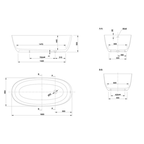 Ванна из искусственного камня Knief Prime 0600-011-01 180х85 отдельностоящая овальная - фото 2