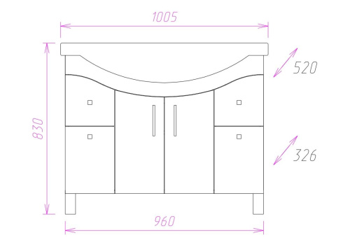 Тумба под раковину Onika Эльбрус 110008 96х33х68 напольная - фото 3