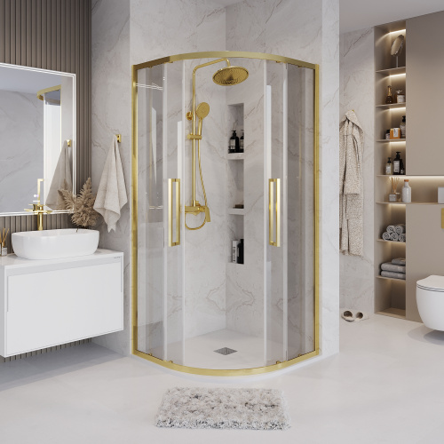 Душевой уголок Grossman Cosmo 301.K33.02.9090.32.00 90х90 стекло прозрачное профиль золото матовое без поддона - фото 4