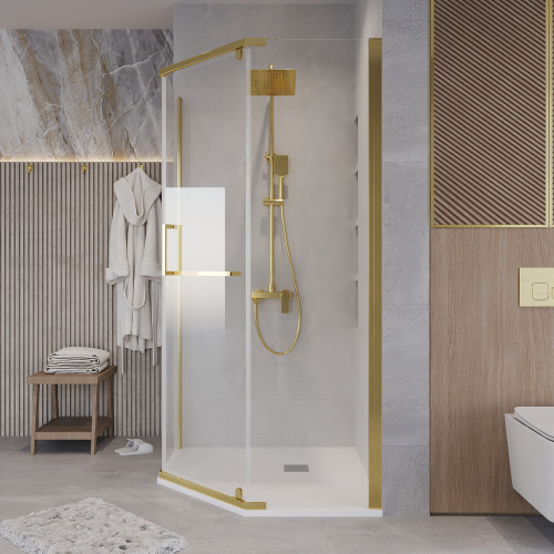 Душевой уголок Grossman Pragma 302.K33.03.1010.32.00 100х100 стекло прозрачное профиль золото матовое без поддона - фото 4