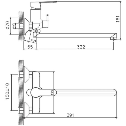 Cмеситель для ванны и душа Haiba HB22557-8 настенный белый/хром - фото 2