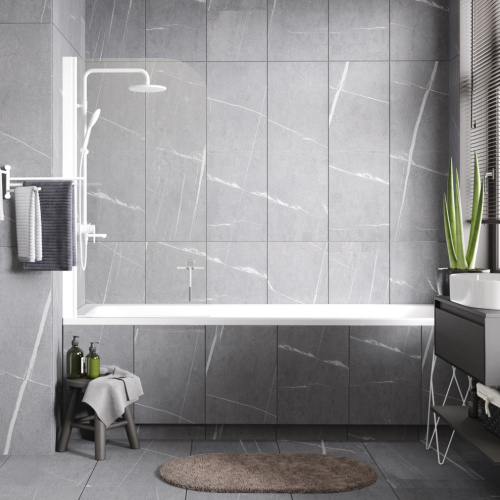 Душевая шторка на ванну Wasserkraft Leine 35P 35P01-80W 80х140 стекло прозрачное профиль белый ориентация универсальная - фото 2