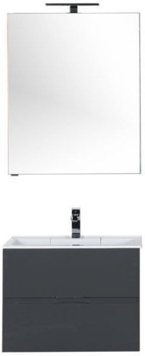 Комплект мебели: тумба с раковиной + зеркало-шкаф Aquanet Алвита 00184580 70x45x138 подвесной цвет серый - фото 3