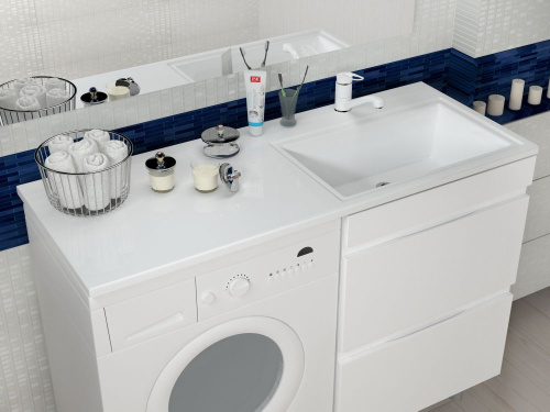 Раковина из литьевого мрамора Uperwood Марсал 291121411 120х49 над стиральной машиной цвет белый - фото 4