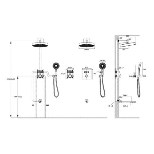 Душевая система Bronze de Luxe 1011GM встраиваемая в стену цвет графит с термостатом - фото 3