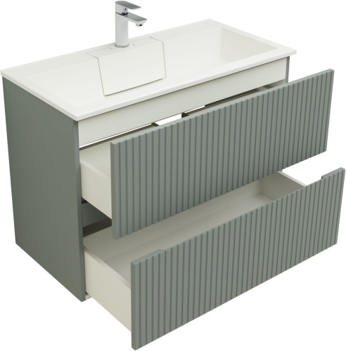Тумба под раковину Aquanet Джейн 00313319 89х44х64 напольная/подвесная цвет зеленый/серый - фото 2