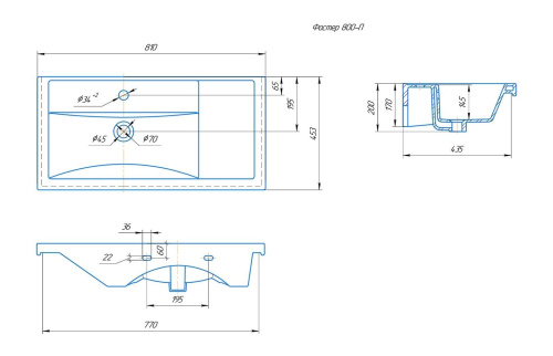 Раковина керамическая Onika Фостер 4640021065198 81х45 накладная цвет белый 1 отверстие под смеситель - фото 2