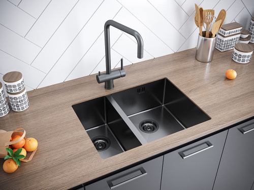 Кухонная мойка Paulmark GERBERG 59/2S UNI PM225944-GMR 34х39 цвет вороненая сталь - фото 3