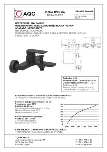Смеситель для ванны AQG Alpha 01ALP400NG настенный черный матовый - фото 2