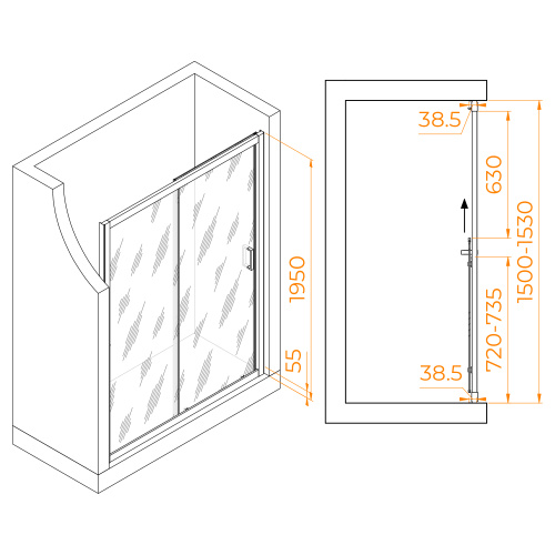 Душевая дверь RGW Passage 350801615-11 150х195 стекло прозрачное профиль хром глянцевый - фото 3