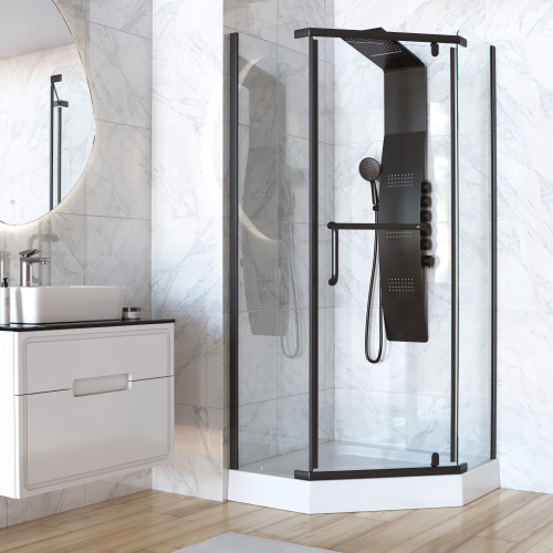 Душевой уголок Taliente TA-09093-1CB 90х90 стекло прозрачное профиль черный матовый без поддона - фото 3