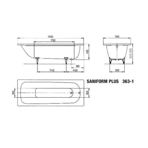 Ванна стальная Kaldewei Saniform Plus 111800010001 170х70 встраиваемая прямоугольная без ножек - фото 5