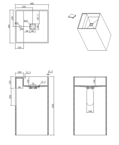 Раковина из искусственного камня Boheme Cube 802-NM 48х48 напольная цвет черный мрамор - фото 2