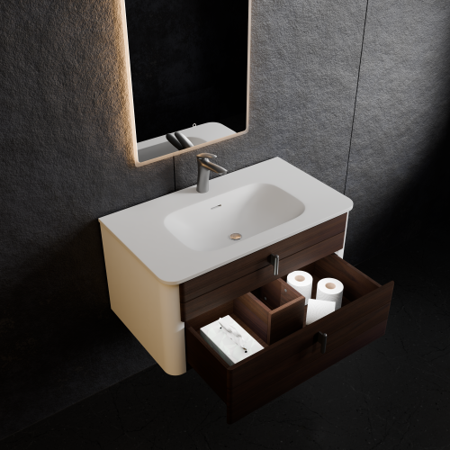 Тумба с раковиной+зеркало Art Decco Gabriella (Габриелла) AGB08W24S1M0 80x45x40 подвесная цвет черный орех - фото 3