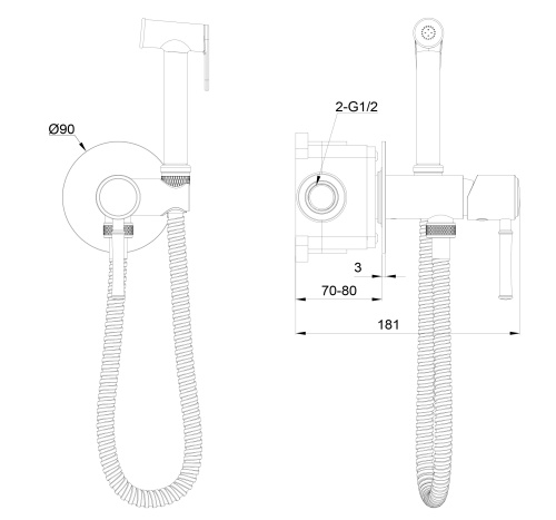 Смеситель для ванны и душа Wonzon & Woghand TOR WW-88829073-BGM встраиваемый в стену графит - фото 2