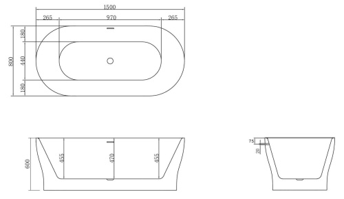 Ванна акриловая BelBagno BB405-1500-800 150х80 отдельностоящая овальная с ножками - фото 3