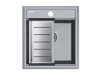 Кухонная мойка + коландер Paulmark PM114651-GRM+A375-BS 46х51 цвет серый металлик