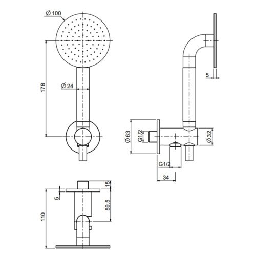 Душевой гарнитур QuadroDesign 1266AS настенный сталь - фото 2