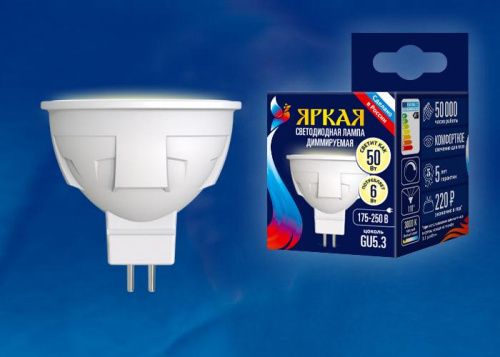 Лампа светодиодная диммируемая Uniel LED-JCDR 6W/WW/GU10/FR/DIM PLP01WH картон - фото 2