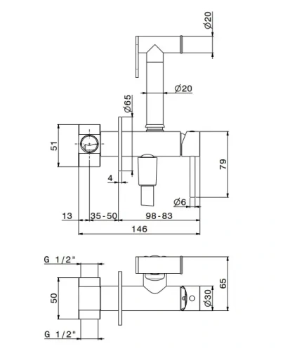 Смеситель с гигиеническим душем Kerama Marazzi FUTURA 886KM.21.018 настенный хром - фото 2
