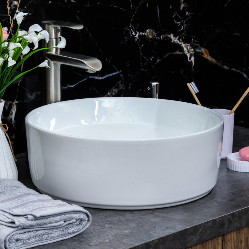 Раковина из сантехнического фарфора Melana 320340-805 41х41 накладная цвет белый без отверстий под смеситель - фото 4