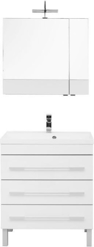 Комплект мебели: тумба с раковиной + зеркало-шкаф Aquanet Верона 00287658 75x48x155 напольный цвет белый - фото 3