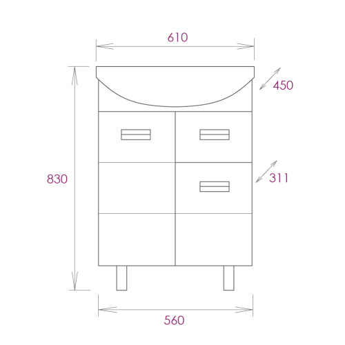 Тумба под раковину Onika Балтика 106041 56х31х68 напольная - фото 3