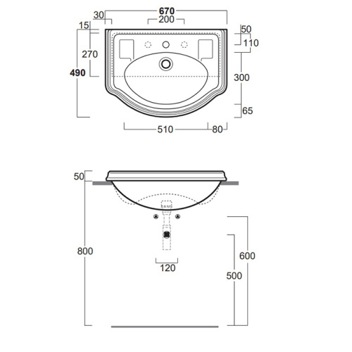 Раковина из санфаянса Simas Arcade AR835bi*3 67х49 полувстраиваемая цвет белый 3 отверстия под смеситель - фото 2