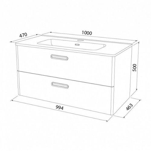 Тумба с раковиной IDDIS Brick BRI10W1i95K 100х47х50 подвесная цвет белый - фото 3