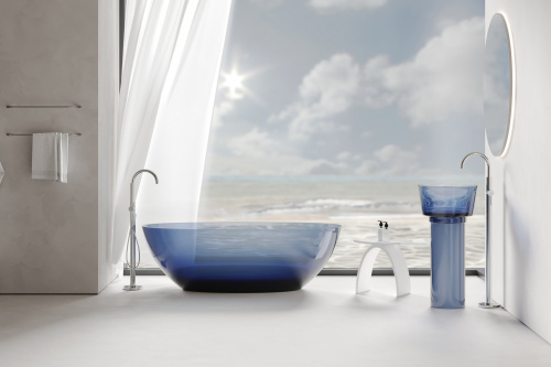 Раковина из полиэфирной смолы ABBER Kristall AT2702Saphir-H 45х45 напольная цвет синий без отверстий под смеситель - фото 2