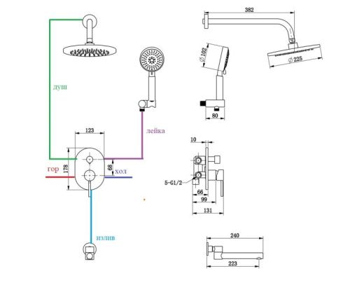 Душевая система Bronze de Luxe 14582BR встраиваемая в стену цвет бронза - фото 3