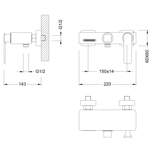 Смеситель для ванны и душа Timo Torne 4314/03Y настенный черный матовый - фото 2