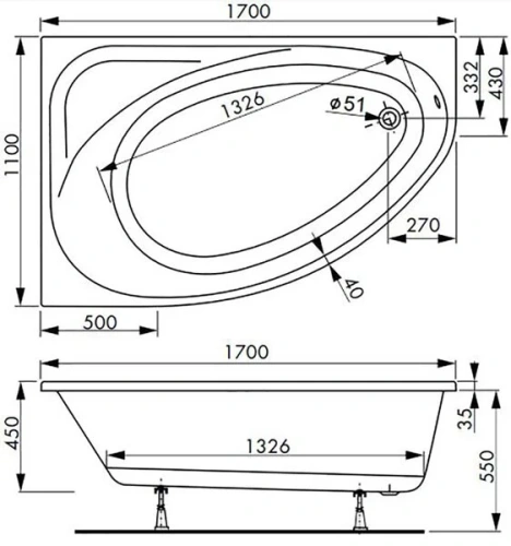 Ванна акриловая Vagnerplast Hapi VPBA170HAP3PX-04 170х110 пристенная асимметричная без каркаса - фото 3