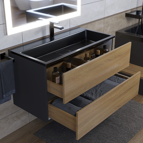 Раковина из литьевого мрамора Uperwood Barsa 3939193464 90х45 полувстраиваемая цвет черный - фото 3