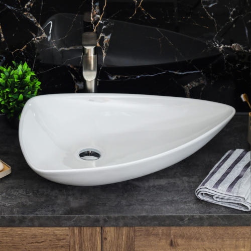 Раковина из сантехнического фарфора Melana 7861-805 68х47 накладная цвет белый без отверстий под смеситель - фото 3