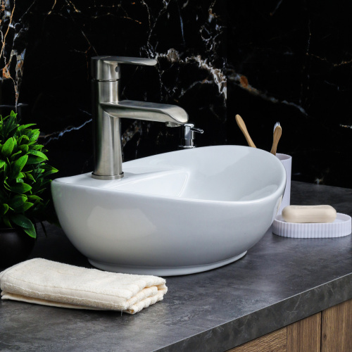 Раковина из сантехнического фарфора Melana 7167-805 60х39 накладная цвет белый 1 отверстие под смеситель - фото 5