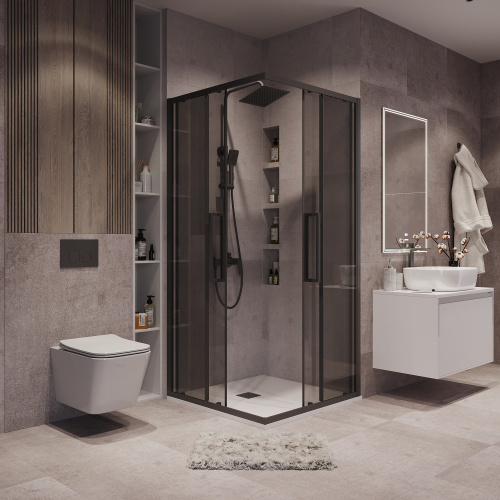 Душевой уголок Grossman Cosmo 300.K33.02.1010.21.10 100х100 стекло тонированное профиль черный матовый без поддона - фото 3